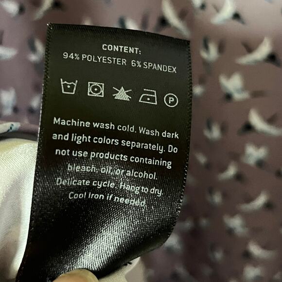 7Diamonds Shirt 4 Way Stretch Lavender Bird Print Short Sleeve Preppy Dressy S - Picture 6 of 7